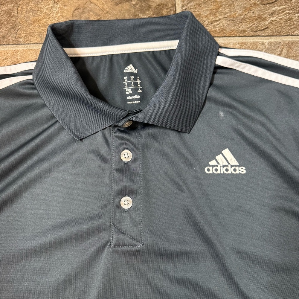 adidas Black Polo with White Shoulder Stripes - Picture 5 of 12